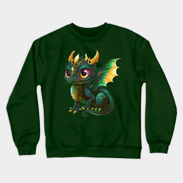 Cute Green-gold Baby Dragon Crewneck Sweatshirt by KOTOdesign